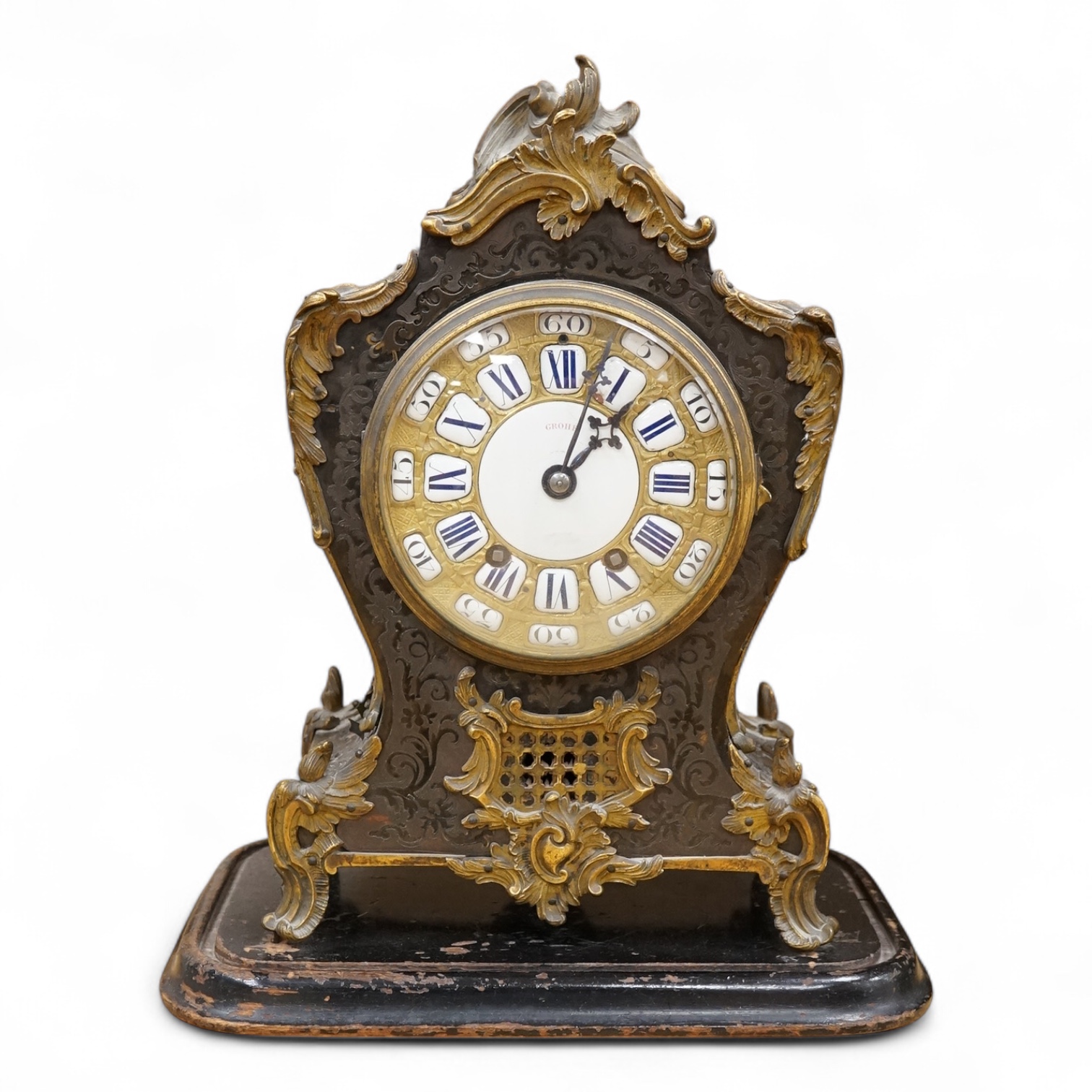 A mid 19th century Louis XV style boulle clock, the dial inscribed Grohé, 37cm high